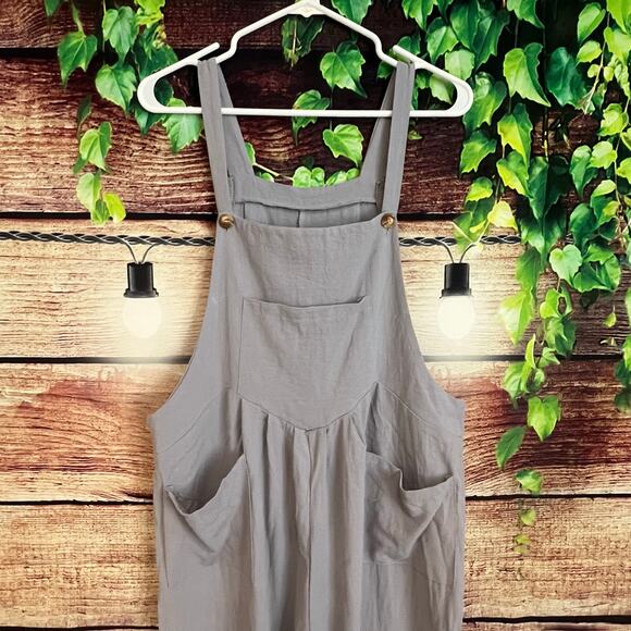 Wide Leg Jumpsuit Romper Women Large XL Flowy Boho Sleeveless Blue Cotton Blend - Picture 2 of 5